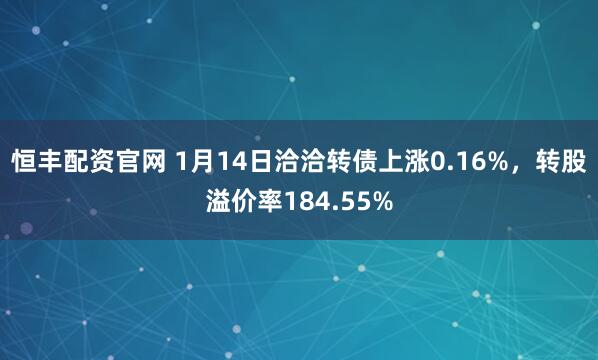 恒丰配资官网 1月14日洽洽转债上涨0.16%，转股溢价率184.55%